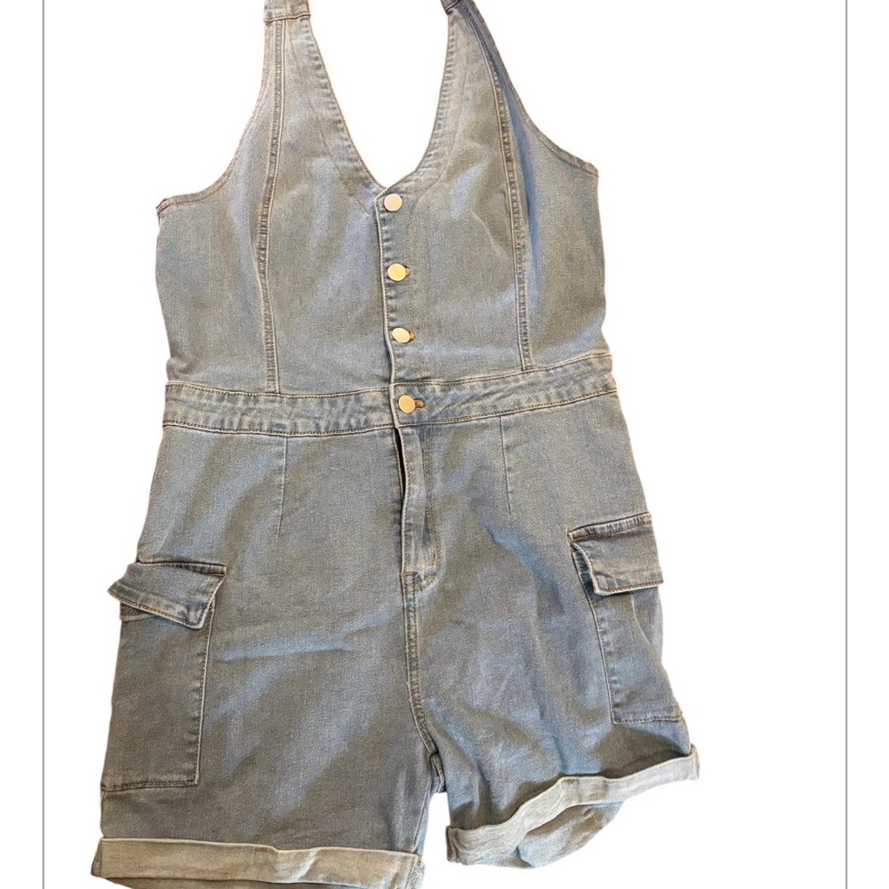 SHEIN Denim Jumpsuit with Button Detail
